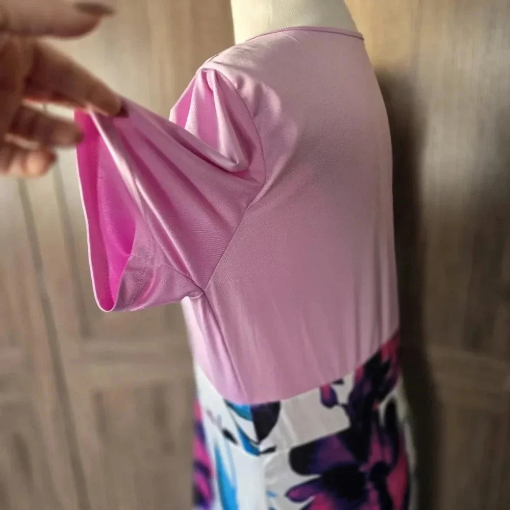 Women maxi pink flowers dress 3XL - Picture 10 of 12